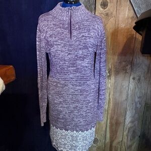 Soybu Purple and White Long Sleeve Sweater Dress